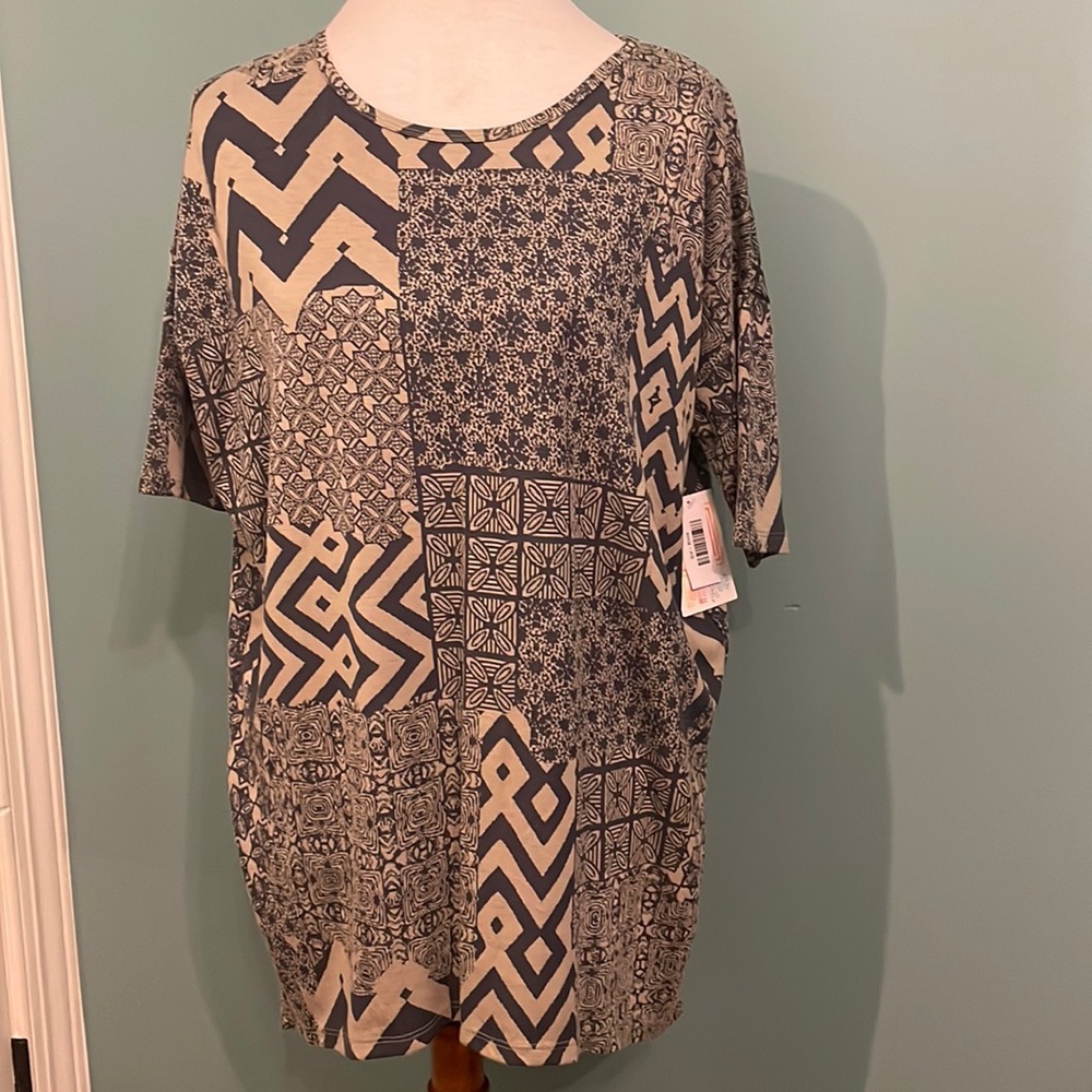 LuLaRoe Irma, blue and tan. XS, new with tags.